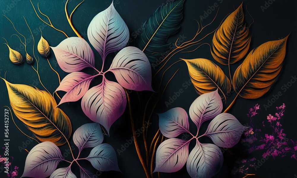 Luxurious dark floral background. Flower design for wallpaper for prints, covers. AI