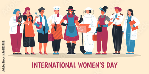 International Women Day poster or banner with characters vector illustration.