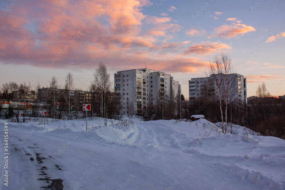 Residential areas of the city of Kachkanar, Ural, January 2023.