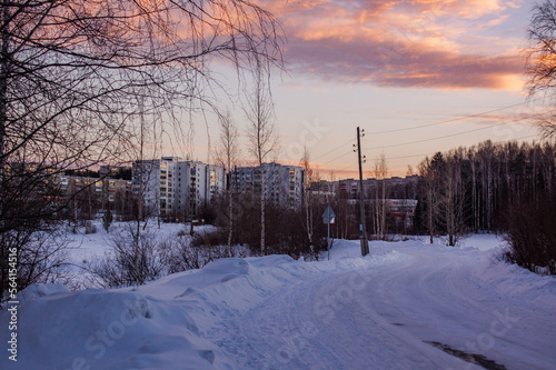 Residential areas of the city of Kachkanar, Ural, January 2023.