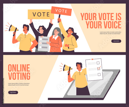 Flyers or banners for voting and election campaign, flat vector illustration.