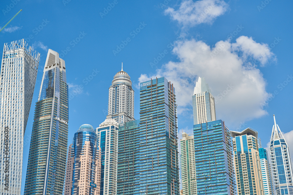 dubai marina walk and building with great view and blue sky