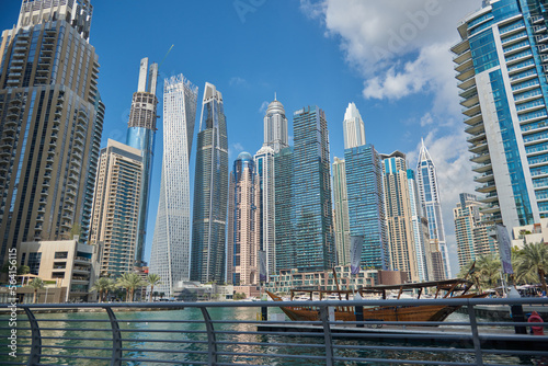 dubai marina walk and building with great view and blue sky