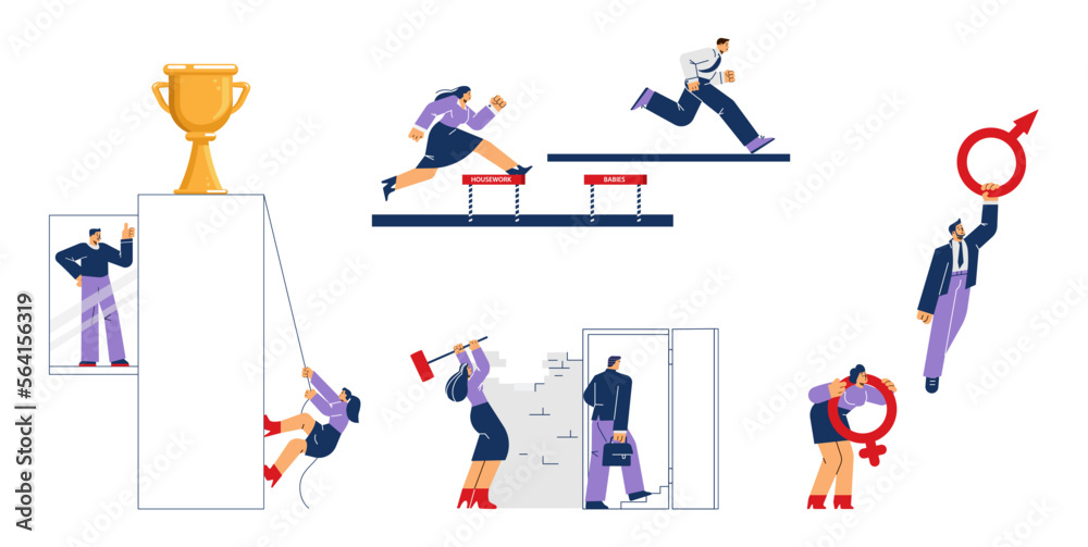Gender gap abstract concept - flat vector illustration isolated on white background. Gender gap abstract concept - flat vector illustration isolated on white background.
