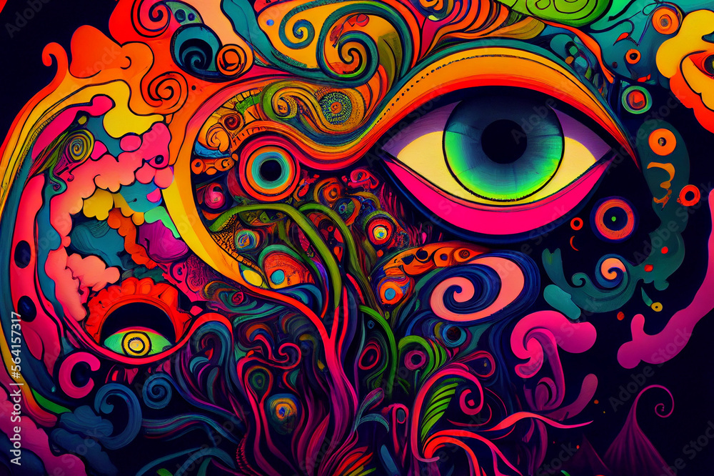 Abstract Trippy Background With Flowers & Eyes Abstract Trippy Background With Flowers & Eyes