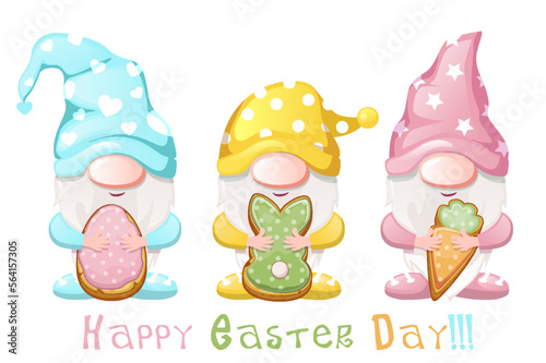Cute cartoon gnomes with cookies for Easter.