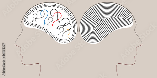 Metaphor bipolar disorder mind mental. Double face line design. Split personality. Concept of mood disorder, Psychology, Dual personality, Mental health, Tangle and untangle.