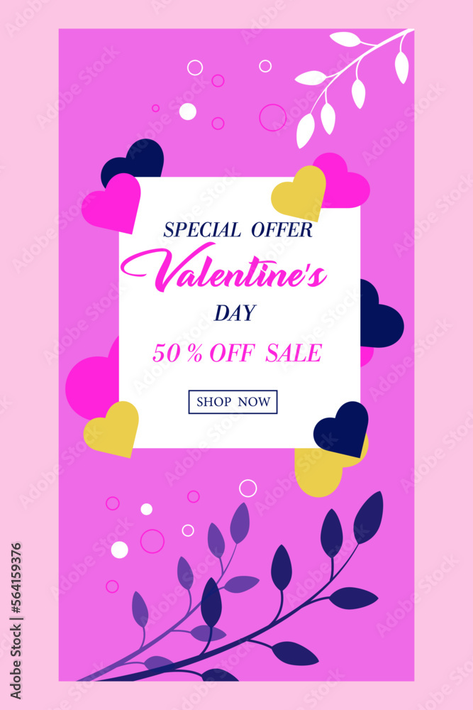 Creative Happy Valentines Day concept. February 14.Modern abstract art design with hearts. Template, advertising, branding, banner, cover, label, poster, sales.