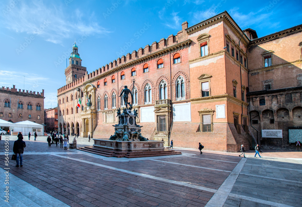 Naklejka premium The Neptune Fountain in Piazza del Nettuno. Bologna, Italy