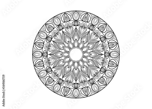 Black and white abstract pattern with leaves and flowers. Coloring book. Mandala.