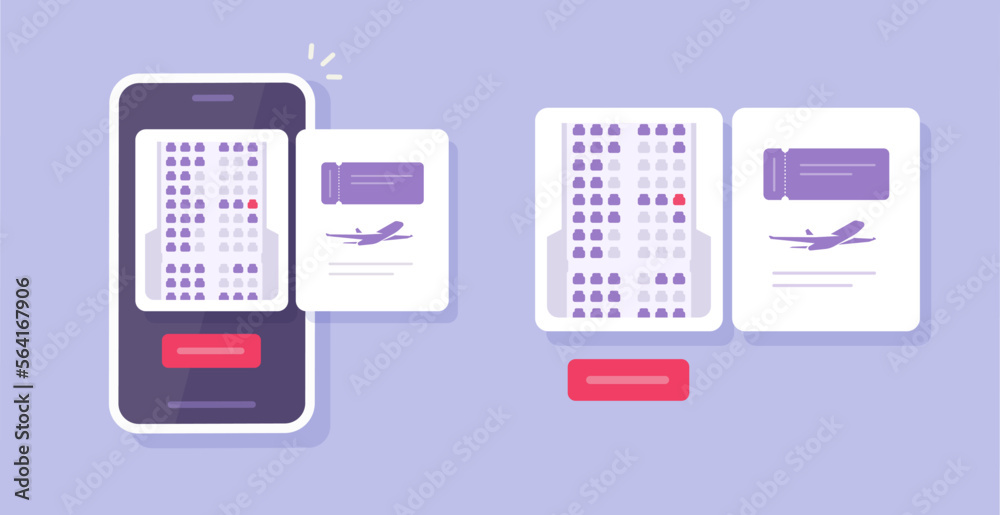 Flight seats in air plane buy choose phone app vector ui design or  cellphone airplane tickets booking mobile application on smartphone screen  graphic, selecting airline places online image modern Stock-Vektorgrafik |  Adobe