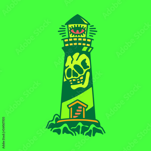 vector illustration of lighthouse with skull concept