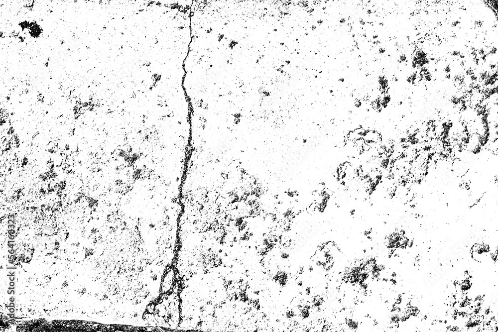 Grunge background of black and white. Abstract illustration texture of cracks, chips, dot on transparent background PNG file.
