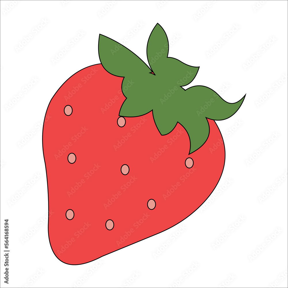 Stawberry red summer fruit, white background. Vector graphic illustration. Vegetarian cafe print, poster, card. Natural, organic dessert sweet, fresh berry Stawberry red summer fruit, white background. Vector graphic illustration. Vegetarian cafe print, poster, card. Natural, organic dessert sweet, fresh berry