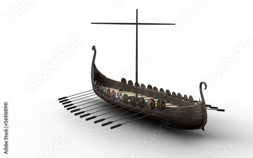 Viking ship on white background  photo