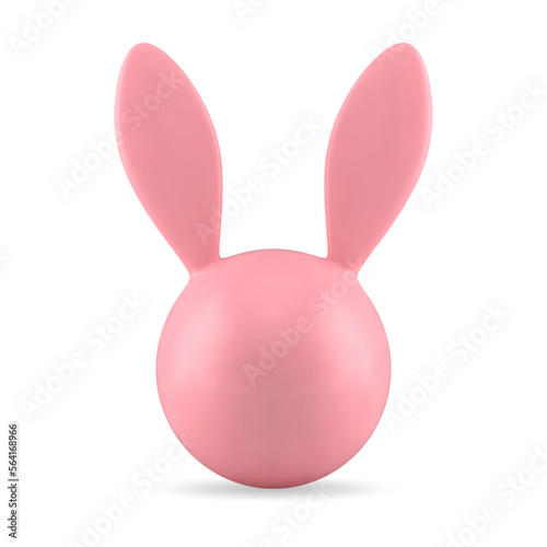 Pink Easter rabbit head abstract sphere with ears 3d icon element realistic vector illustration