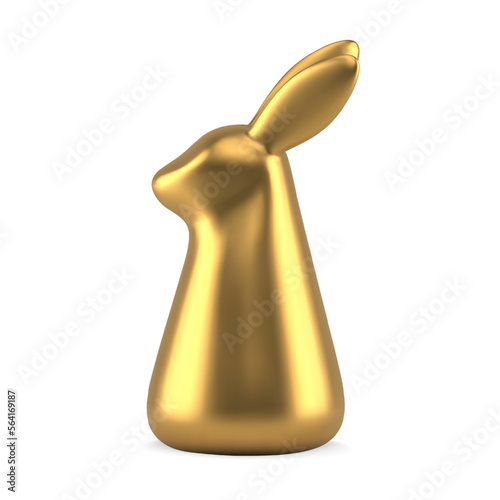 Golden bunny minimalist statuette Eater rabbit bauble 3d icon decor element realistic vector