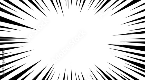 Manga speed burst frame. Radial anime speed lines. Crash zoom effect for comic book. Radial lines overlay template. Manga brust frame. Cartoon boom effect. Vector illustration on white background.