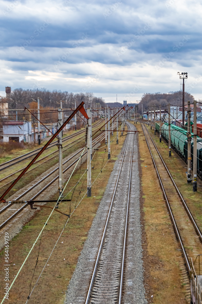 Photography to theme railway track after passing train on railroad