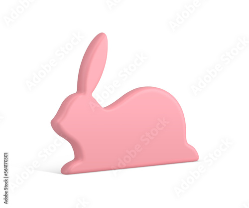 Pink Easter bunny with long ears slim porcelain decor statuette 3d icon realistic vector
