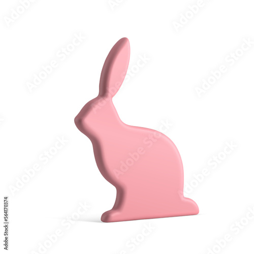 Pink Easter bunny slim statuette cute bauble decorative element 3d icon realistic vector
