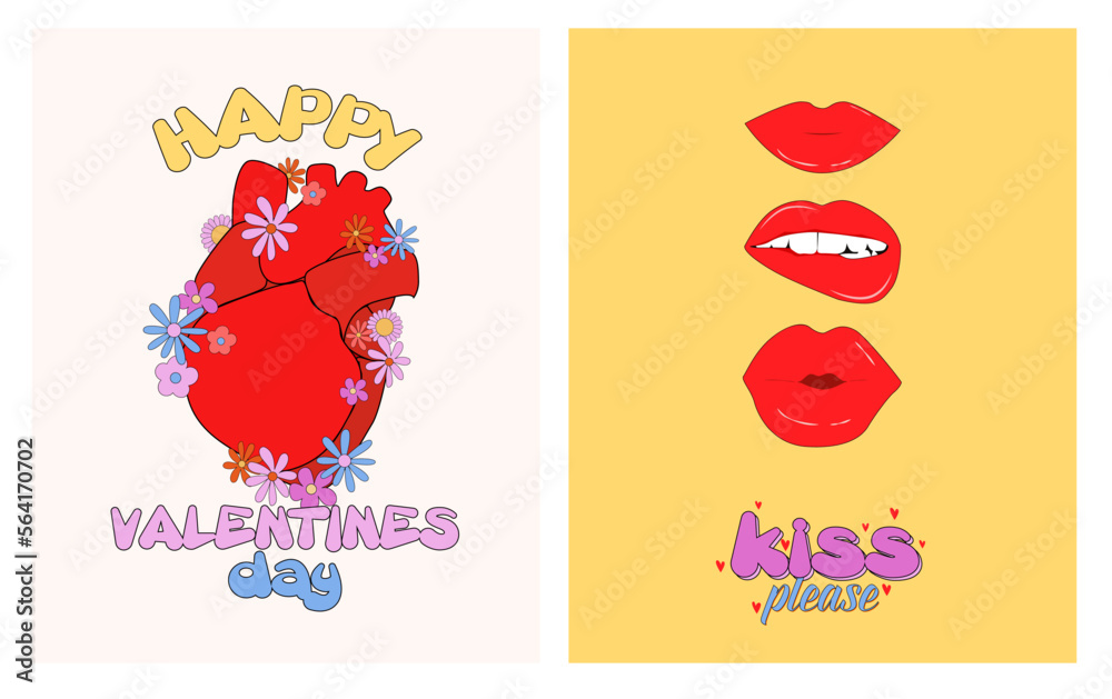Retro nostalgic greeting cards for St. Valentines day. Romantic