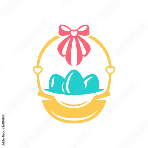 Easter chicken eggs in minimalist basket traditional religious holiday present icon vector flat