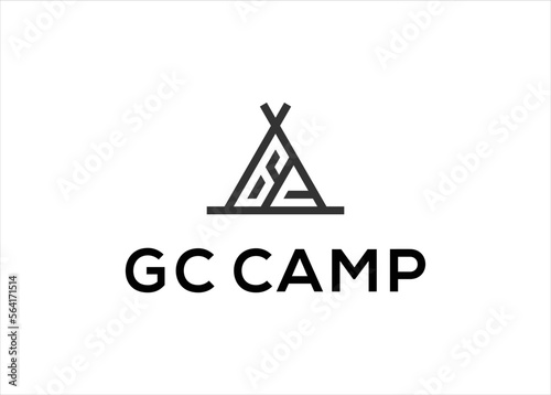 Camp logo vector. letter GC and Camping Tent logo design vector