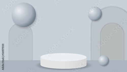 Pure white podium background with simple decoration on the back. Vector illustration of 3D podium © Rafli Madraf