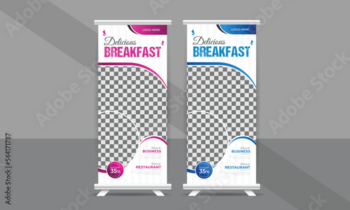 Fresh corporate food menu roll up banner template design for special promotional restaurant business campaign
