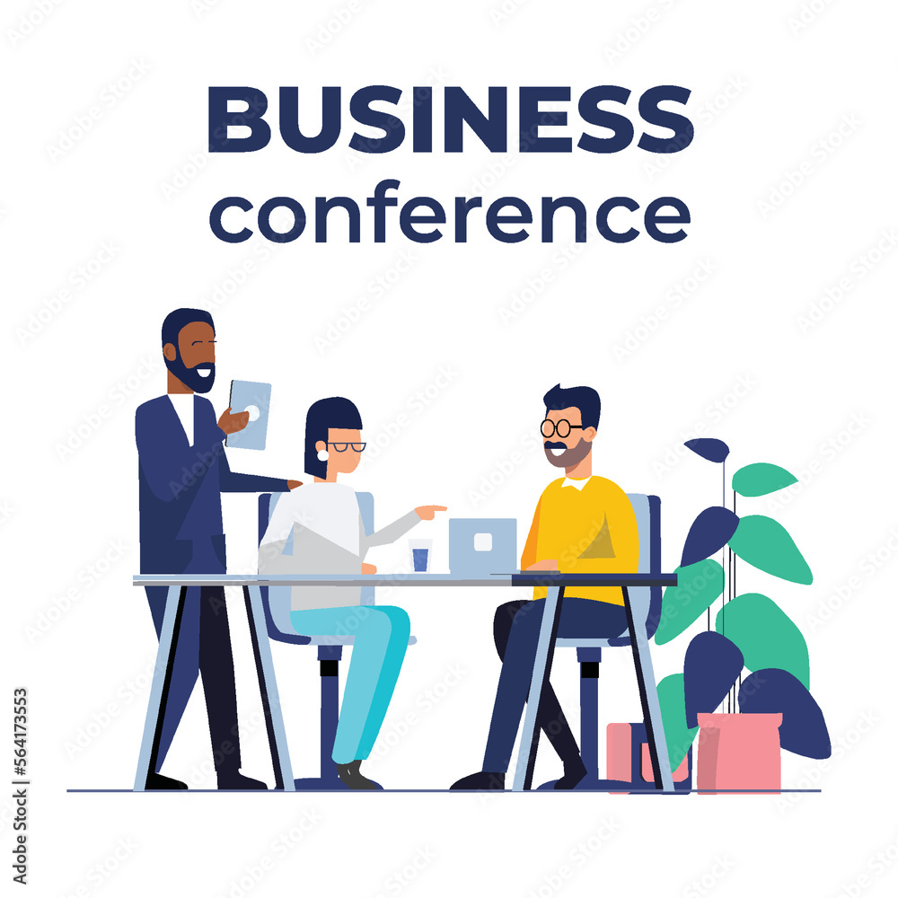 Naklejka premium Business Conference illustration in flat style on white background