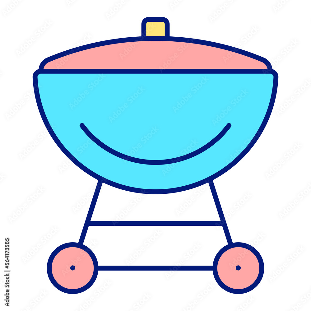Barbecue spherical shape on wheels with lid - icon, illustration on white background, color style Barbecue spherical shape on wheels with lid - icon, illustration on white background, color style