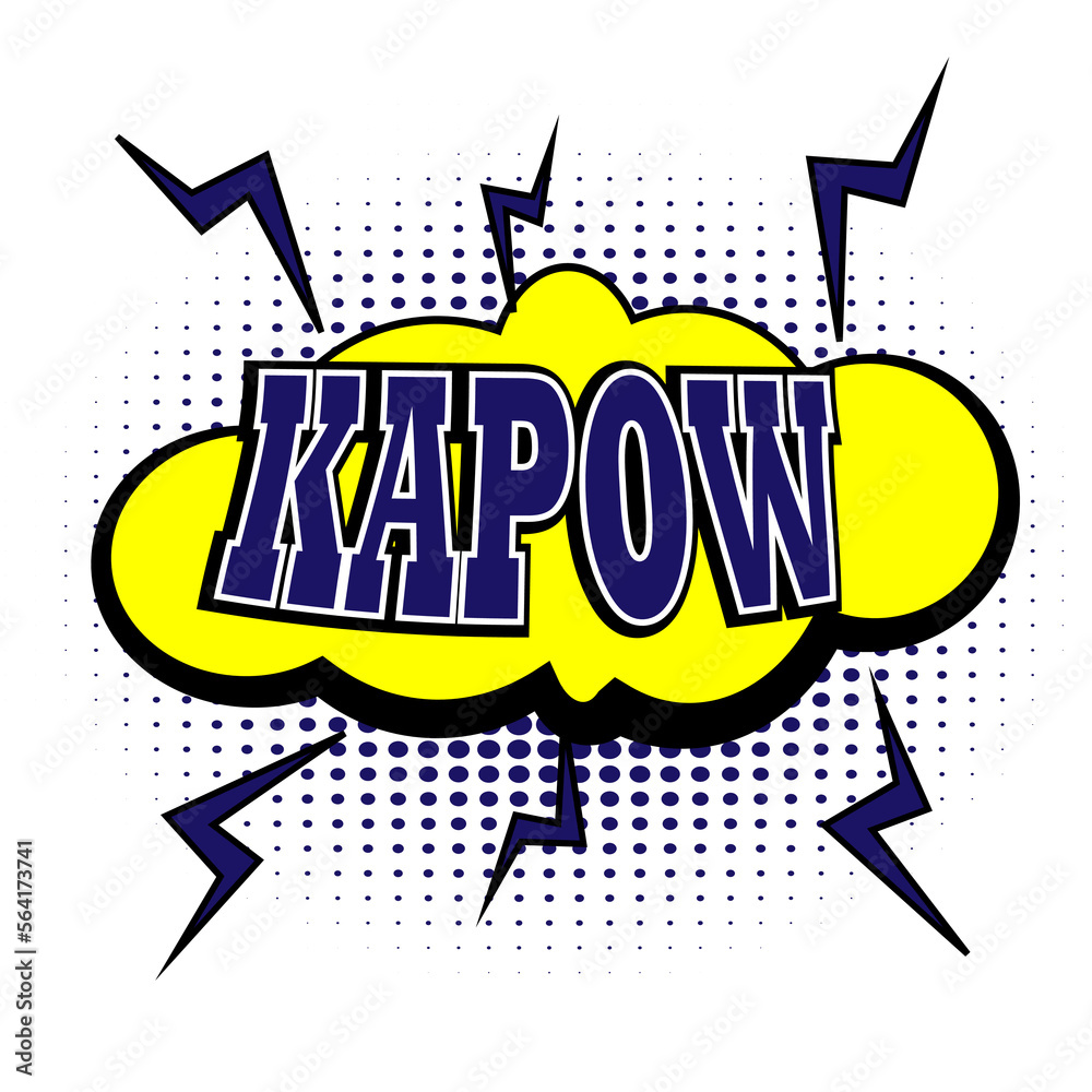 Kapow comic book speech bubble, loud explosion sound effect. Superhero. Halftone