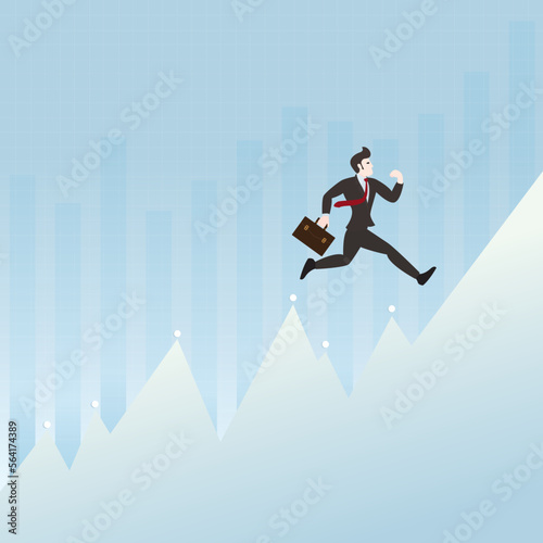 Businessman people running and jumping towards on graph. Business successful vector illustration background.