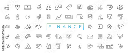 Vector business and finance editable stroke line icon set with money, bank, check, law, auction, exchance, payment, wallet, deposit, piggy, calculator, web and more isolated outline thin symbol