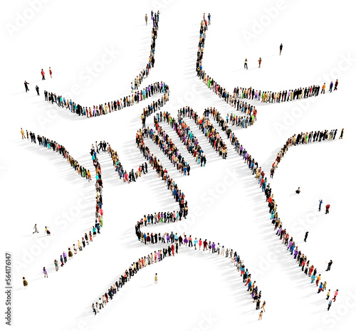 Fotografie Large group of multiracial people gathered together in the shape of hands put to