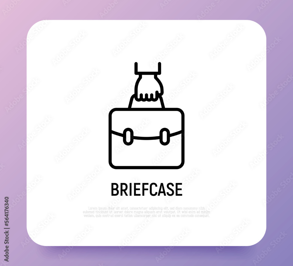 Briefcase in hand thin line icon. Symbol of portfolio. Vector illustration. Briefcase in hand thin line icon. Symbol of portfolio. Vector illustration.
