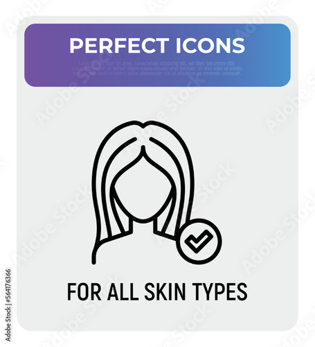 For all skin types symbol. Thin line icon for beauty product. Modern vector illustration.