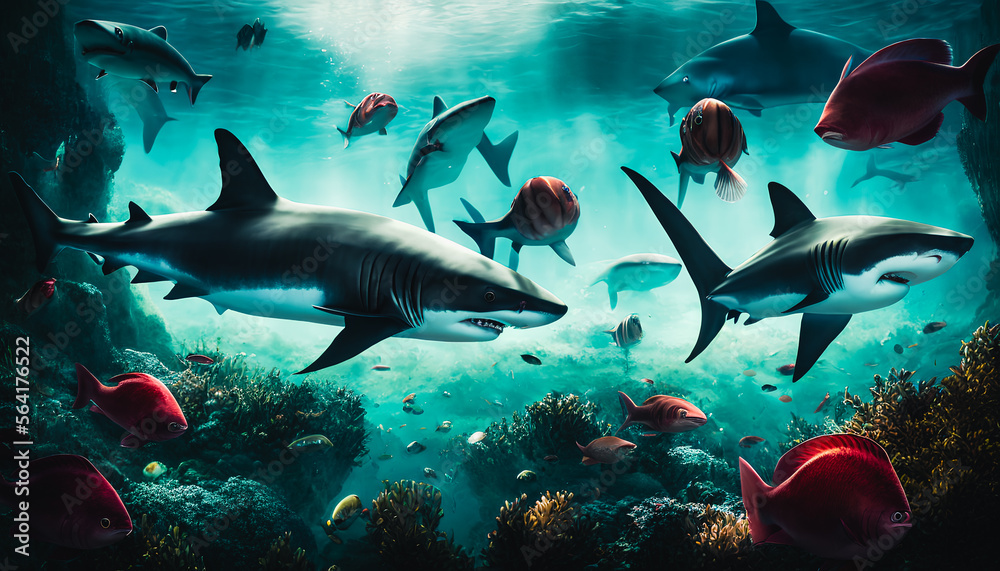 Obraz premium Abstract interpretation of a predatory fish underwater. Generative AI