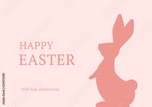 Happy Easter cute bunny long ears and tail pink vintage greeting card design template vector flat