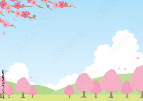 春の桜の風景のイラスト_横_2
