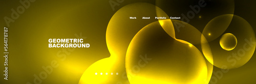 Shiny neon circles and bubbles, dark abstract background with blurred magic neon light, wallpaper design