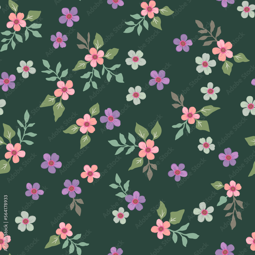 Vector floral seamless pattern with small flowers in vintage style. For fabrics, textiles and design.