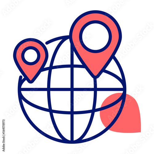 World globe with map pointer symbolizing global location vector