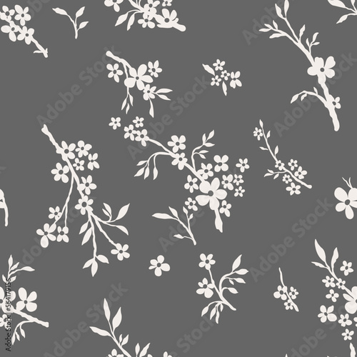 Monochrome pattern flowers with twigs.