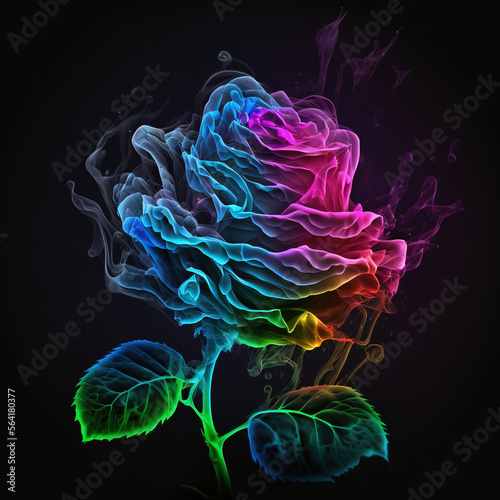 Rose colorful on black background - generated by Generative AI 