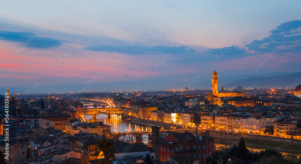 View of Florence after sunset from Piazzale Michelangelo, Florence, Italy