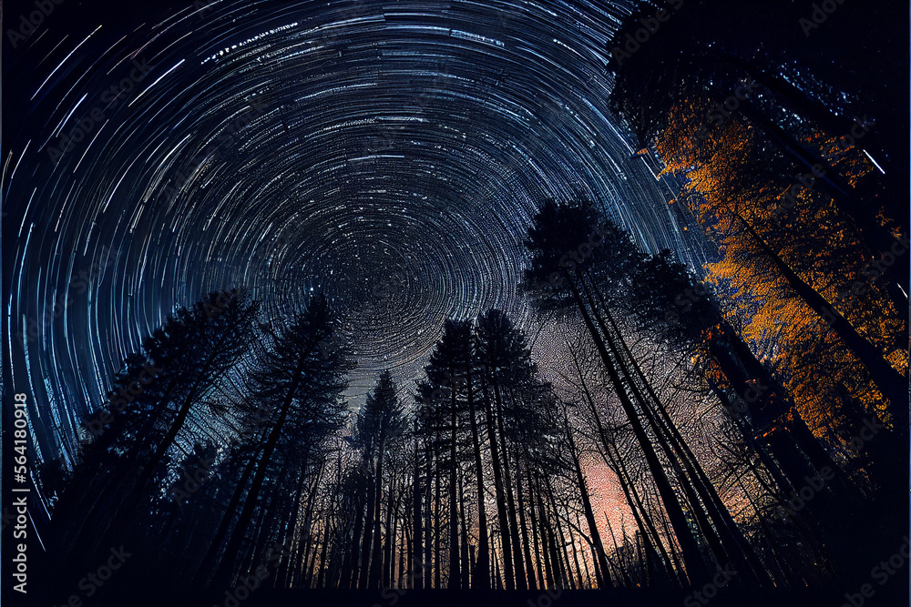 Astrophotography, Long Exposure, Sky, Stars Stock Illustration 