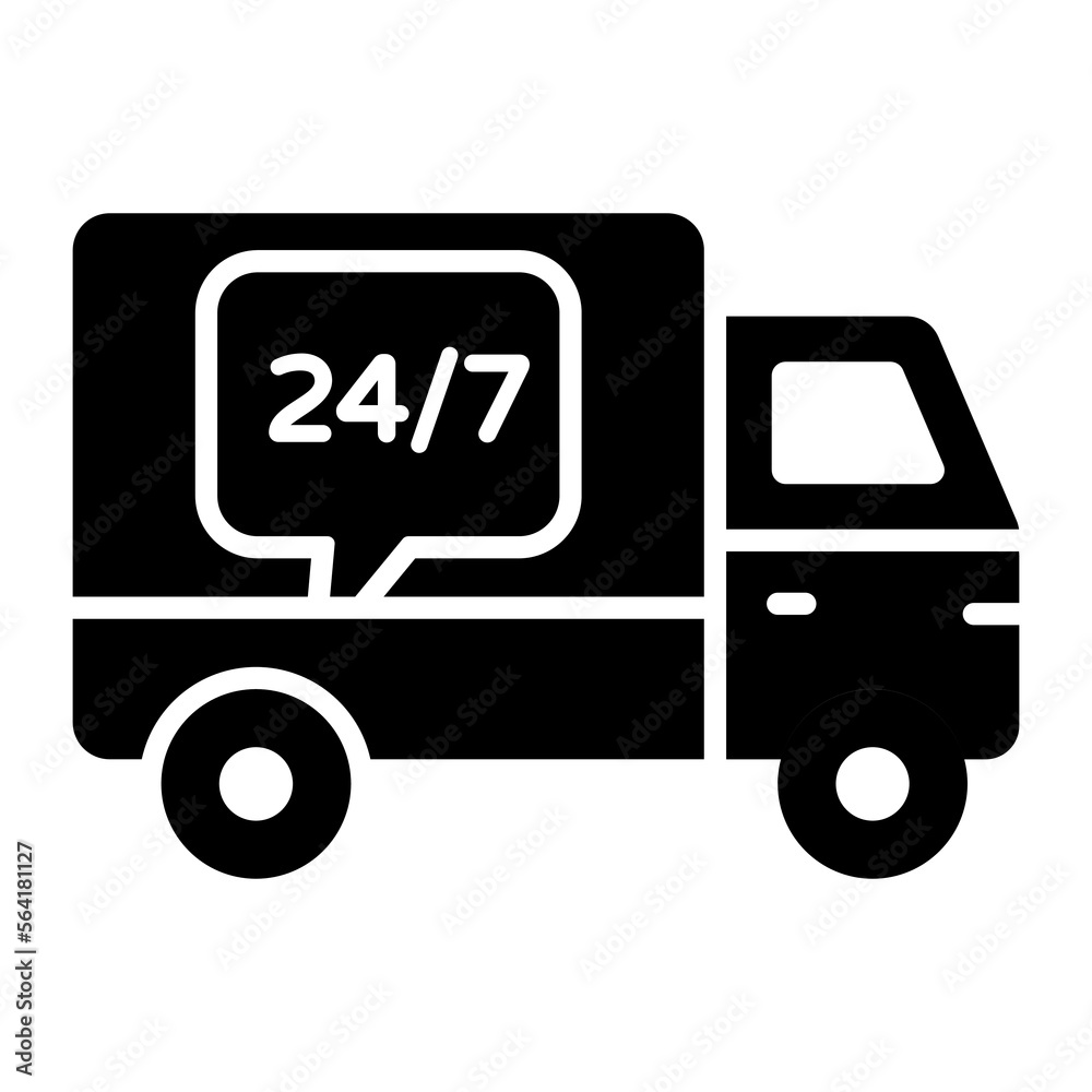 An amazing icon of 24 hour delivery service van in editable style