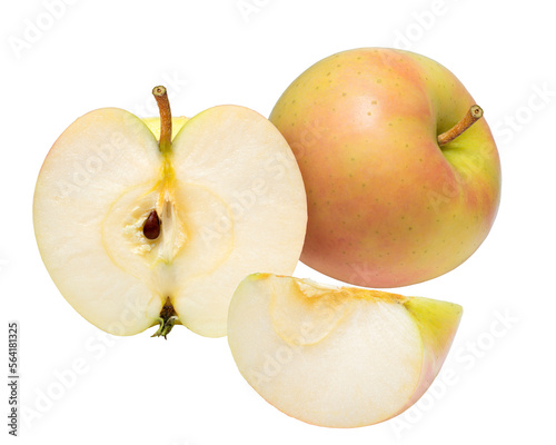 Japanese Green Orin Apple on white, Fresh Yellow and Green Apple Isolated on White background PNG file.